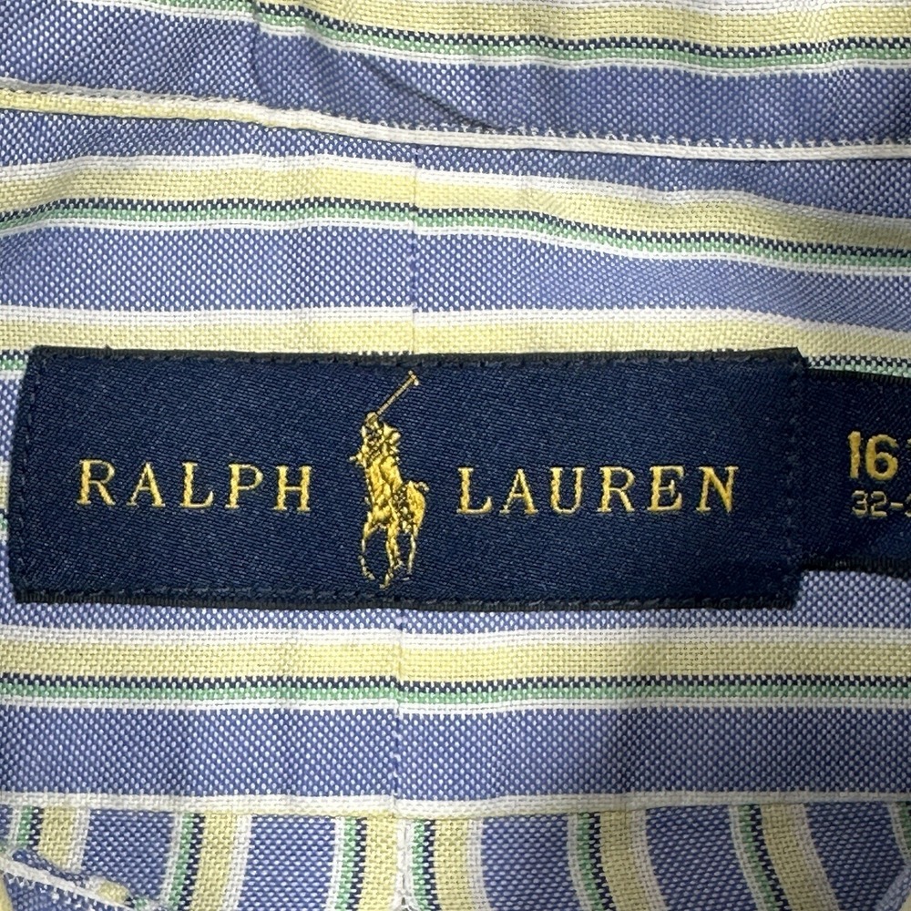 Ralph Lauren Dress Shirt Mens Size 16 1/2 32-33 Blue Yellow Striped Long Sleeve - Picture 3 of 9